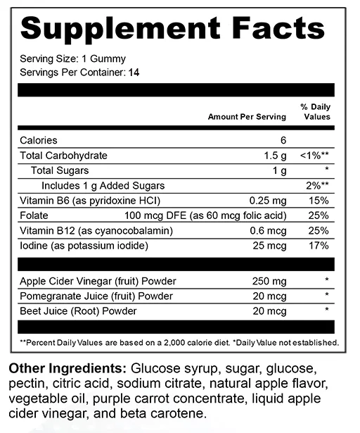 Items Shore 1 Travel Size Apple Cider Vinegar Gummies ingredients
