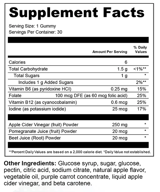 Items Shore 2 Apple Cider Vinegar Gummies ingredients